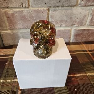 Elegant Glass Skull Sculpture in Gold and Red